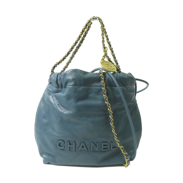 CHANEL CC GHW Chanel 22 Mini 2 Way Shoulder Bag Handbag AS3980 Calfskin Blue