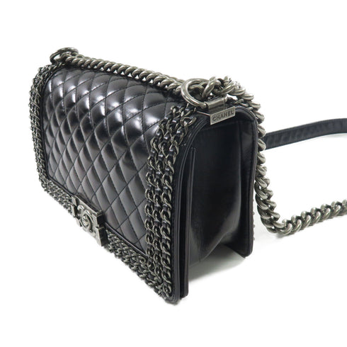 CHANEL CC SHW Boy 25 Chain Shoulder Bag Lambskin Leather Black