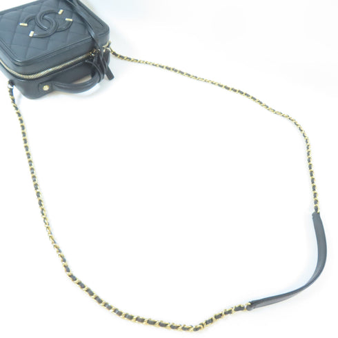 CHANEL Quilted CC GHW Vanity Case 2 Way Chain Shoulder Bag Caviar Leather Black