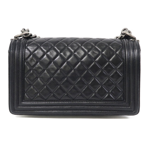 CHANEL Quilted CC SHW Boy 25 Chain Shoulder Bag Leather Black