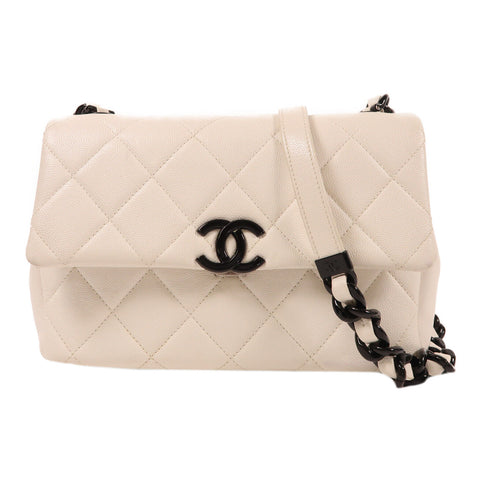 CHANEL CC Matelasse Small Flap Chain Shoulder Bag AS2302 Calfskin Leather White