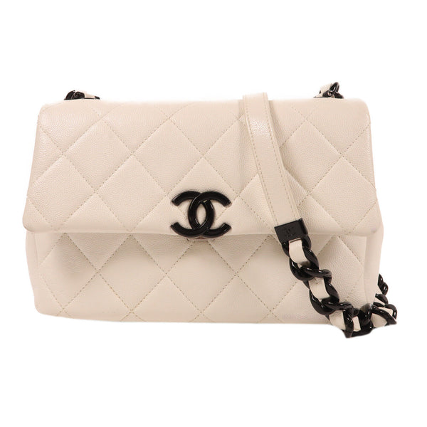 CHANEL CC Matelasse Small Flap Chain Shoulder Bag AS2302 Calfskin Leather White