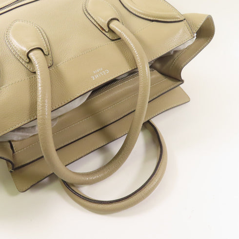 CELINE Luggage Handbag Calfskin Leather Beige