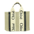 Chloe GHW Mini Woody Tote 2 Way Shoulder Bag Calfskin Leather Canvas Beige Black
