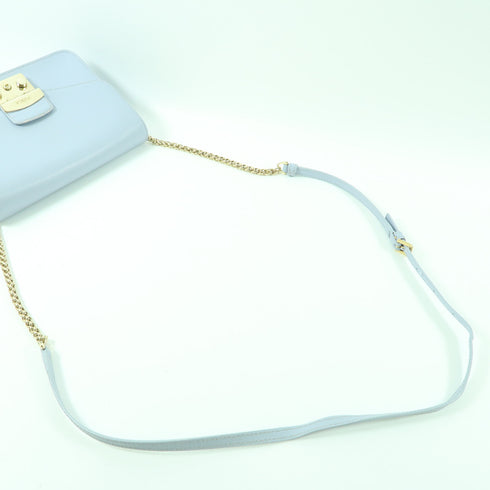 FURLA GHW Chain Shoulder Crossbody Bag Calfskin Leather Light Blue
