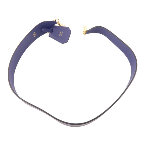 HERMES GHW Clochette Bag Strap Shoulder Strap Swift Leather Blue