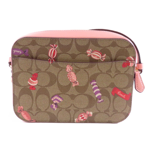 COACH GHW Mini Camera Bag Shoulder Bag C1386 Coated Canvas Brown Pink