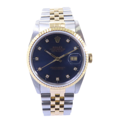 ROLEX Datejust Automatic Watch 16233 18K Gold/Stainless Steel Blue