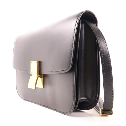 CELINE GHW Classic Box Shoulder Bag Calfskin Leather Black