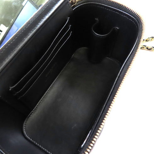 CHANEL Quilted GHW CC Vanity Case Chain Shoulder Bag Caviar Skin Leather Black