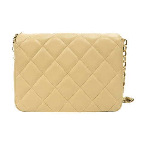 CHANEL Quilted CC GHW Coin Chain Flap Shoulder Bag Lambskin Leather Beige