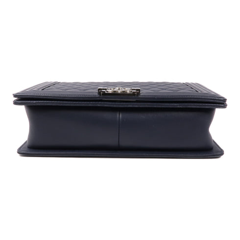 CHANEL CC SHW Boy 28 Shoulder Bag Lambskin Leather Navy