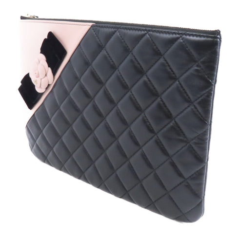 CHANEL Quilted CC GHW Clutch Bag Lambskin Leather Pink/Black