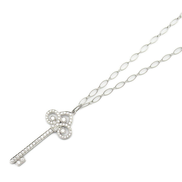 TIFFANY&CO Fleur De Lis Key Diamond Necklace PT950 Platinum 18K White Gold