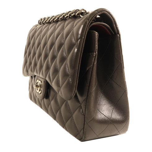 CHANEL CC SHW Jumbo 30 Chain Shoulder Bag Lambskin Leather Black