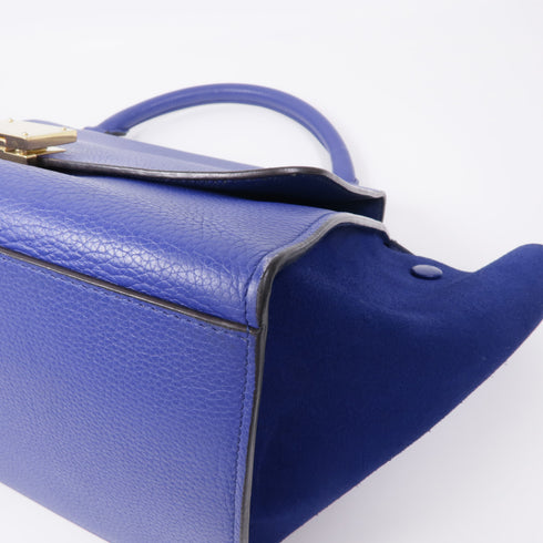 CELINE GHW Trapeze 2 Way Bag Calfskin Leather Blue