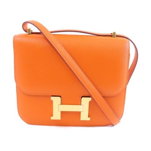 HERMES GHW Constance Mini Shoulder Bag Veau Epsom Leather Orange
