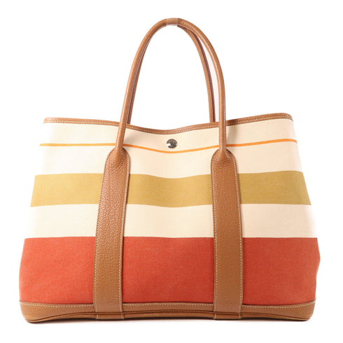 HERMES PHW Garden Party PM Tote Bag Canvas Leather