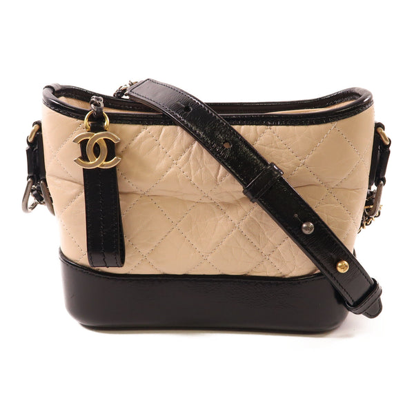 CHANEL CC Gabrielle Small Chain Shoulder Bag Calfskin Leather Black/Beige