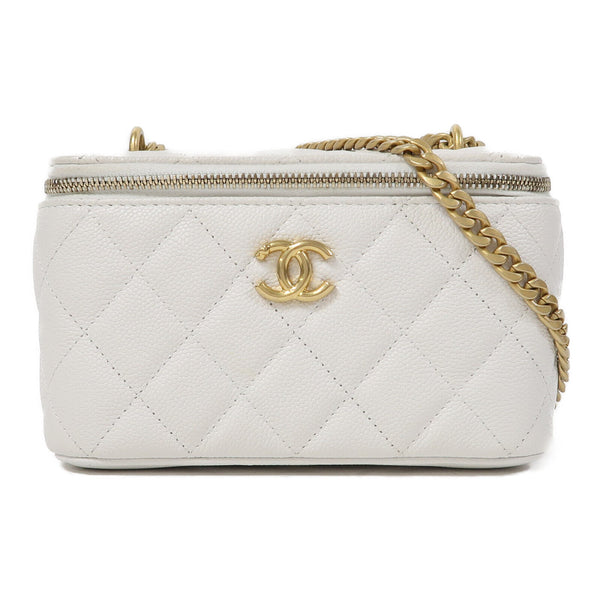 CHANEL Quilted CC GHW Vanity Case Chain Shoulder Bag Calfskin Leather White
