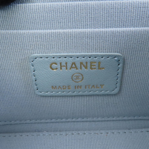 CHANEL Quilted CC GHW Vanity Case Chain Shoulder Bag Calfskin Leather Light Blue