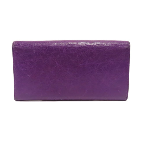 BALENCIAGA GHW City Long Wallet Lambskin Leather Purple