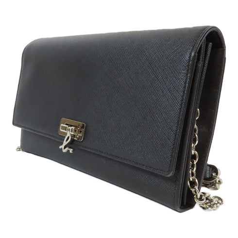 Agnes b. SHW Chain Shoulder Bag Calfskin Leather Black