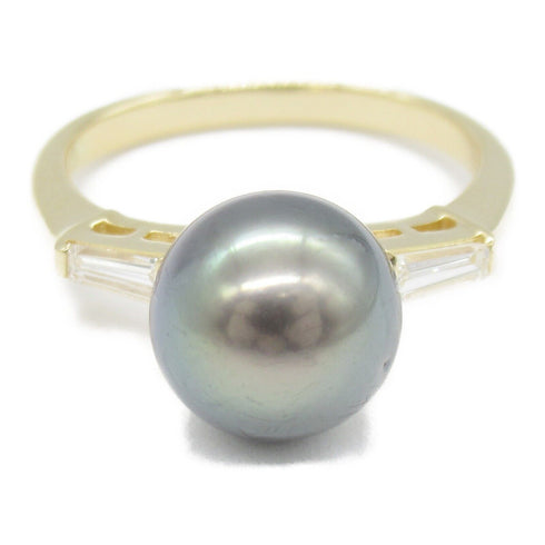 TASAKI Black Pearl Diamond Ring 18K Yellow Gold US#5.25