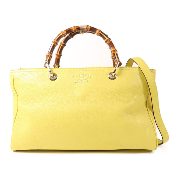 GUCCI GG Bamboo 2 Way Shoulder Bag Leather Yellow 323660