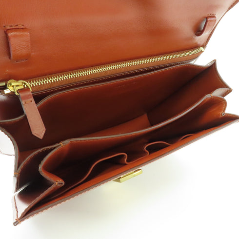 CELINE GHW Classic Box Shoulder Bag Calfskin Leather Brown v1