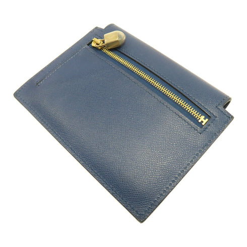 HERMES GHW Kelly Pocket Compact Wallet Madame Leather Deep Blue