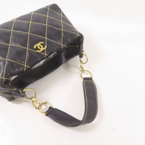 CHANEL CC GHW Wild Stich Vintage HandBag Calfskin Leather Black