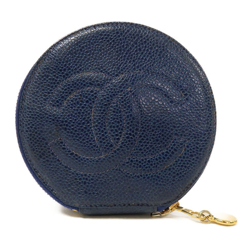 CHANEL CC GHW Pouch Clutch Bag Calfskin Leather Blue