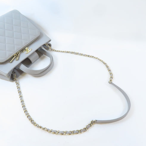 CHANEL Quilted CC GHW 2 Way Chain Shoulder Bag A93750 Calfskin Leather Grey