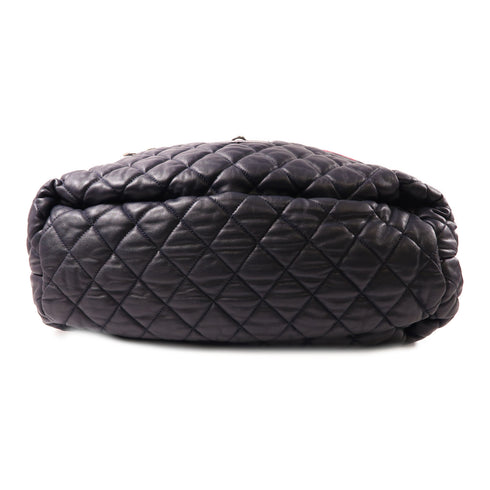 CHANEL Quilted CC SHW Coco Cocoon Hand Bag Calfskin Leather Navy/Red