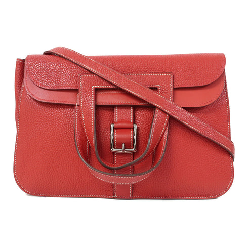 HERMES PHW Halzan 31 2 Way Shoulder Bag Taurillon Clemence Rouge Casaque Red