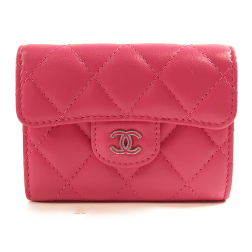CHANEL CC SHW Card Case Purse Lambskin Leather Pink