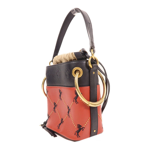 Chloe GHW Roy Bag 2 Way Shoulder Bag Handbag Calfskin Leather Red/Navy