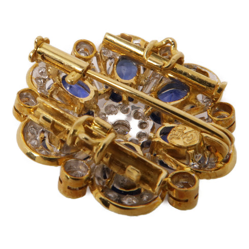 JEWELRY Sapphire Diamond Brooch 18K Yellow Gold