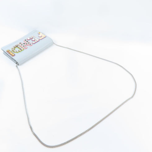 FENDI "Fun Fair" Studded Logo Chain Shoulder Bag 8M0346 Calfskin Light Blue