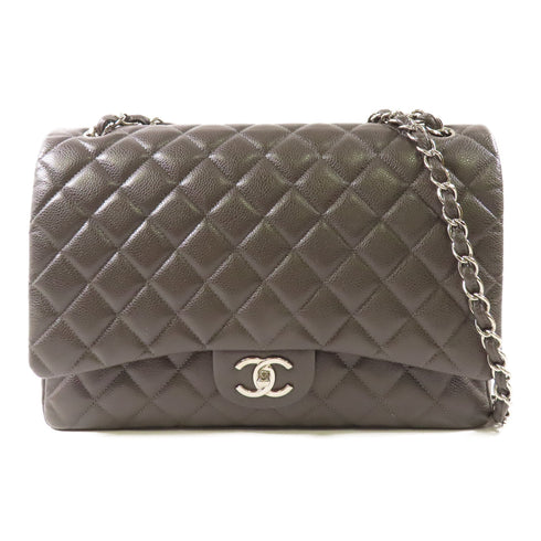 CHANEL CC SHW Maxi Classic Chain Shoulder Bag Calfskin Leather Gray Grey