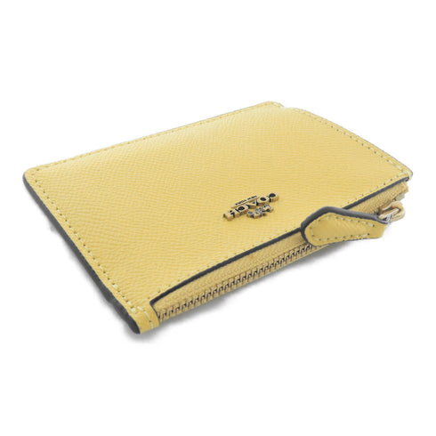 COACH GHW Card Case Calfskin Leather Yellow