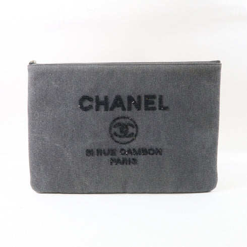 CHANEL CC SHW Clutch Handbag Denim Grey