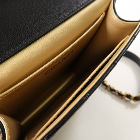 CHANEL CC GHW Matelasse Pearl Chain Bag Lambskin Leather AS0584 Black