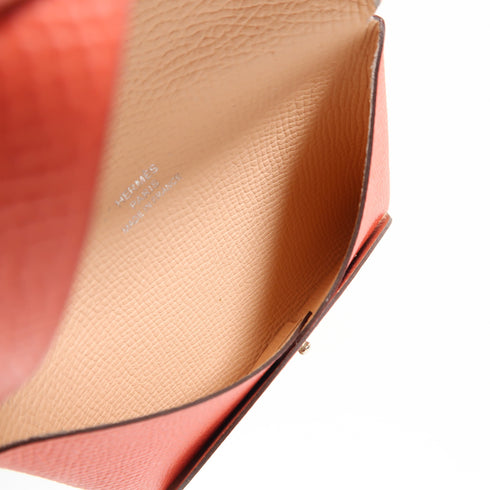 HERMES PHW Calvi Card Case 078475CK Epsom Leather Pink