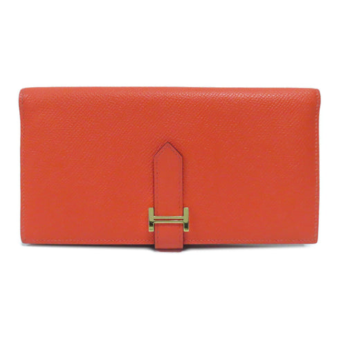 HERMES GHW Bearn W Snap Long Wallet Veau Epsom Leather Rose Jaipur Red