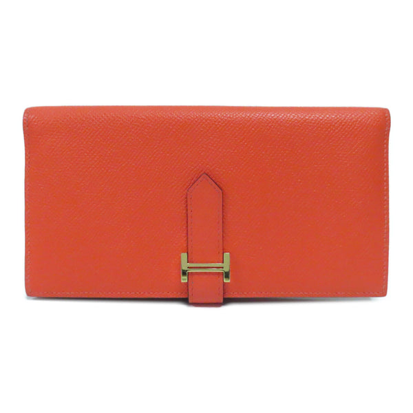 HERMES GHW Bearn W Snap Long Wallet Veau Epsom Leather Rose Jaipur Red