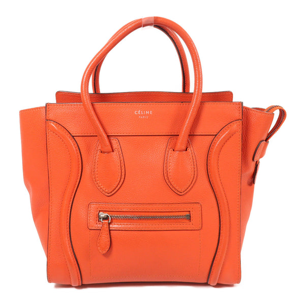 CELINE Micro Luggage Hand Bag Calfskin Leather Red