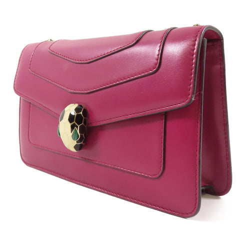 BVLGARI GHW Serpenti Forever Chain Shoulder Bag 39797 Calfskin Leather Purple