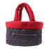 CHANEL Quilted CC SHW Coco Cocoon Hand Bag Calfskin Leather Navy/Red